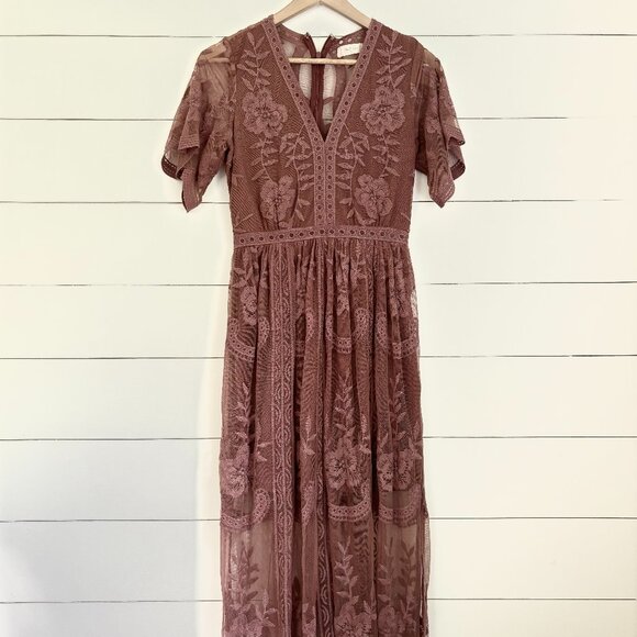 Altar'd State mauve lace and mesh long dress sz small - Picture 1 of 8